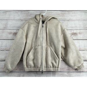Urban Outfitters Casey Faux Suede Full Zip Hoodie Sweatshirt Womens Size S Ivory